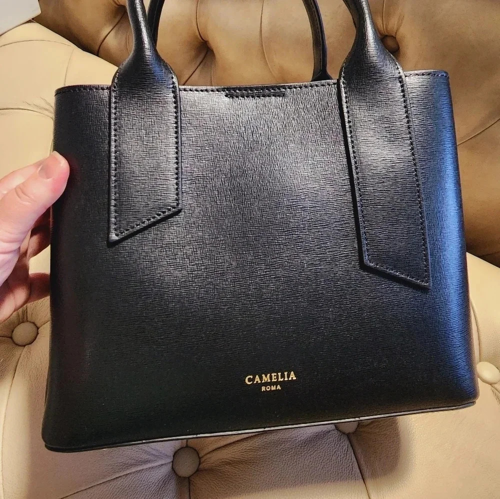 🥳HOST PICK🥳 Camelia Roma Saffiano Leather Black Red Satchel Bag Top Handle - Picture 7 of 9